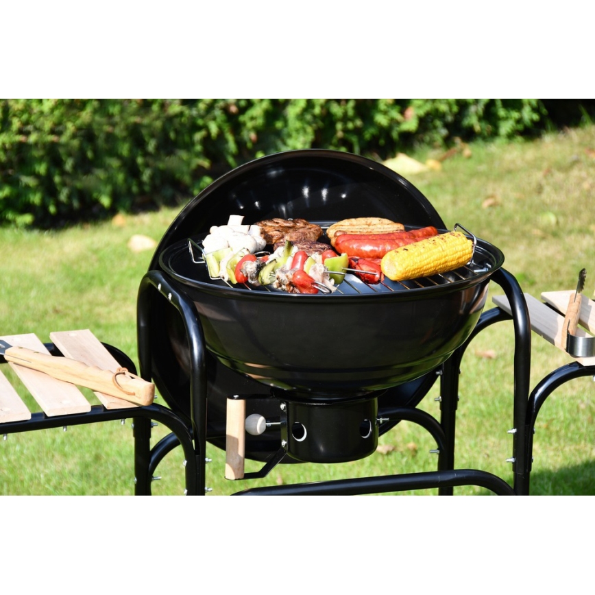 Tragbarer Holzkohlegrill schwarz/holz