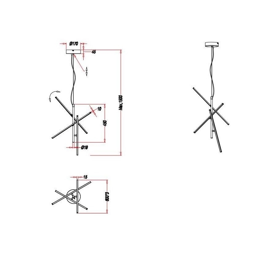 Trio - Dimmbarer LED-Kronleuchter an einer Schnur TIRIAC 3xLED/7,5W/230V