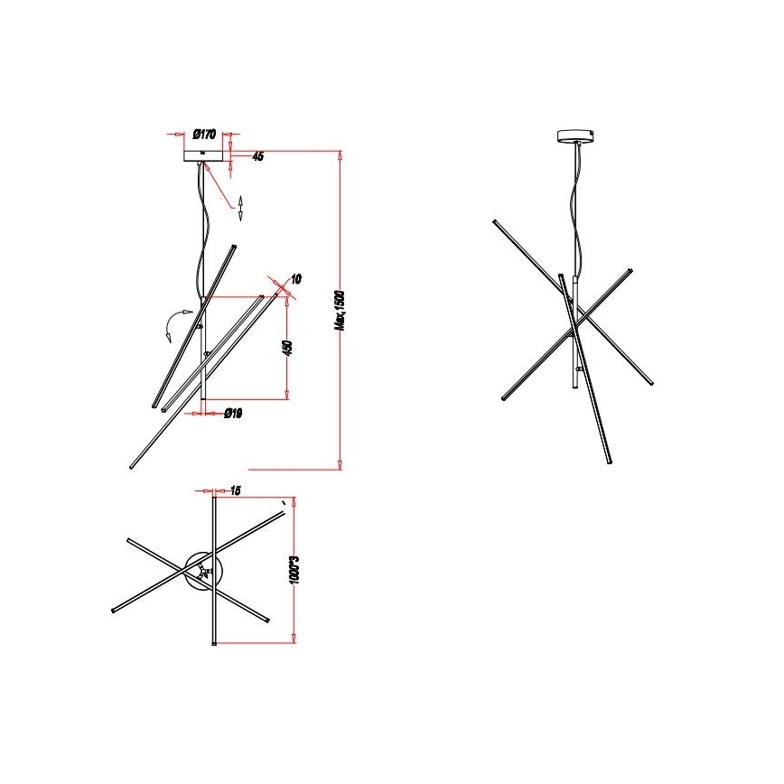 Trio - Dimmbarer LED-Kronleuchter an einer Schnur TIRIAC 3xLED/8,5W/230V weiß