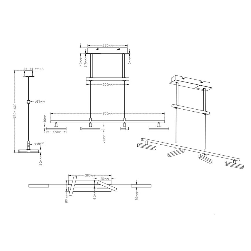 Trio - LED dimmbarer Kronleuchter an Schnur OPIUM 4xLED/4W/230V