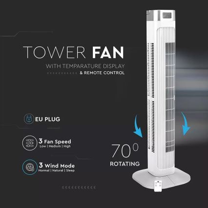 Turmventilator mit Temperaturanzeige und Fernbedienung 55W/230V