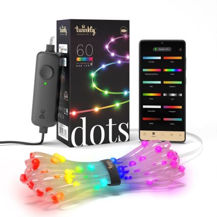 Twinkly - LED RGB dimmbare Lichterkette DOTS 60 LEDs 7 m USB Wi-Fi