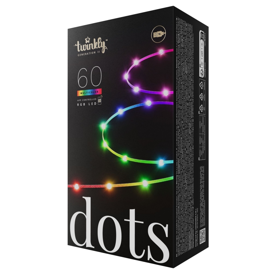 Twinkly - DOTS RGB-LED-Lichterkette, dimmbar, 60 LEDs, 7 m, USB, Wi‑Fi