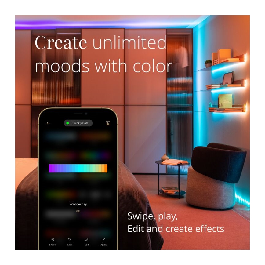 Twinkly - Dimmbarer LED-RGB-Streifen für den Außenbereich DOTS 200xLED 10 m IP44 WiFi