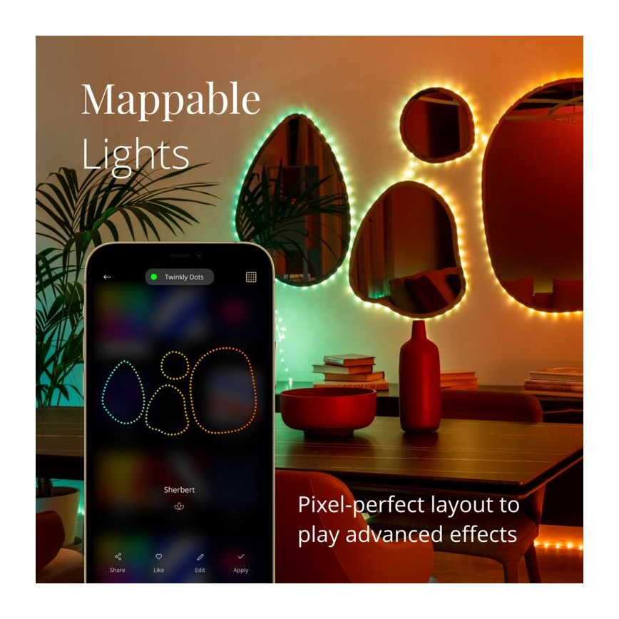 Twinkly - Dimmbarer LED-RGB-Streifen für den Außenbereich DOTS 200xLED 10 m IP44 Wi-Fi