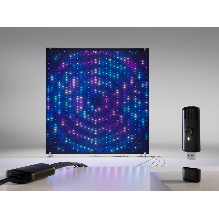 Twinkly - LED RGBW, dimmbar, musikalische Outdoor-Lichtwand LIGHTWALL 1120xLED 2,6x2,7 m IP44 Wi-Fi + Music Dongle