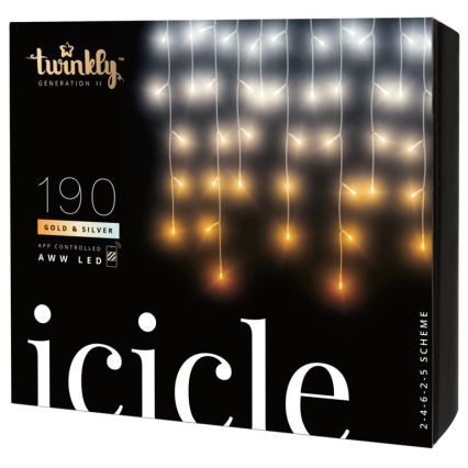 Twinkly - Dimmbarer LED-Weihnachtslichtervorhang für den Außenbereich ICICLE 190xLED 11,5m IP44 Wi-Fi