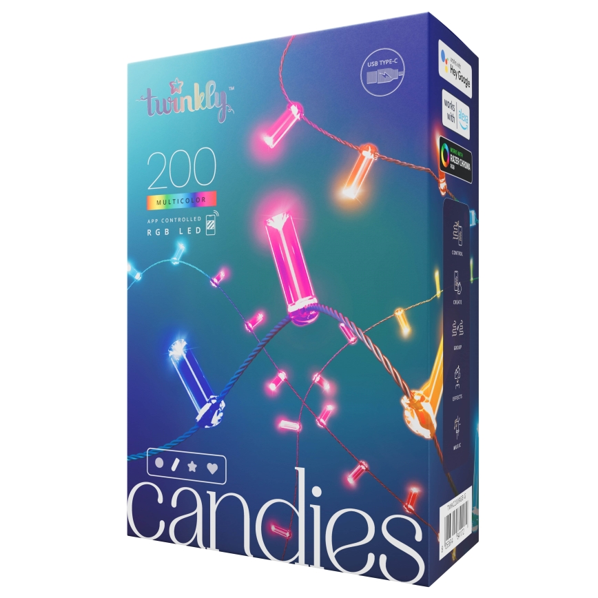 Twinkly - dimmbare RGB-LED-Lichterkette CANDIES, 200 LEDs, 14 m, USB, WLAN