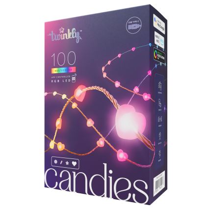 Twinkly - Dimmbare LED-RGB-Weihnachtskette CANDIES 100xLED 8 m USB Wi-Fi