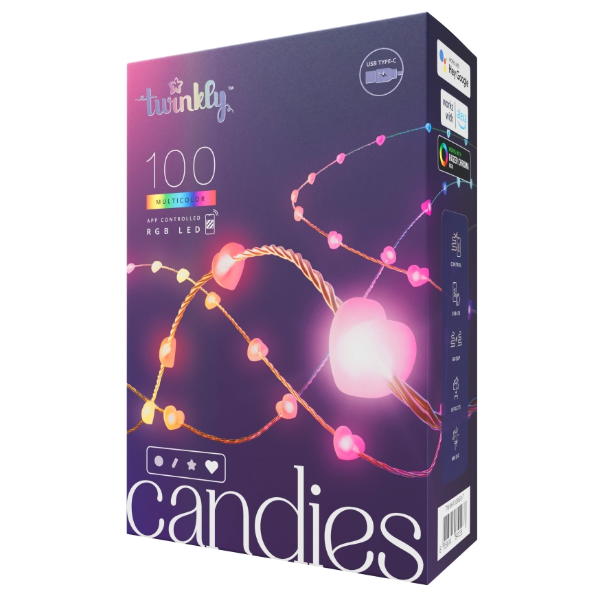 Twinkly - CANDIES dimmbare RGB-LED-Lichterkette, 100 LEDs, 8 m, USB, Wi-Fi