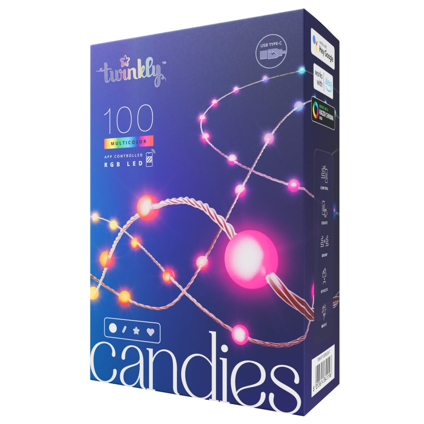 Twinkly - Dimmbare LED-RGB-Weihnachtskette CANDIES 100xLED 8 m USB Wi-Fi