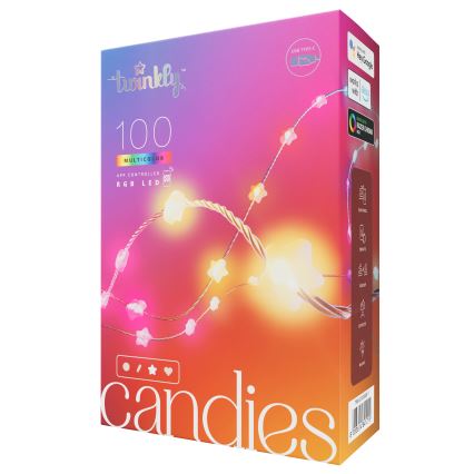 Twinkly - dimmbare RGB-LED-Weihnachtslichterkette CANDIES 100×LED 8 m USB Wi-Fi