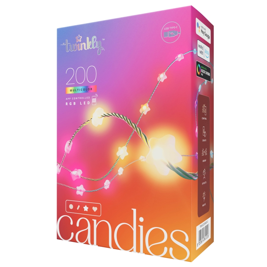 Twinkly - dimmbare RGB-LED-Lichterkette CANDIES, 200 LEDs, 14 m, USB, Wi-Fi