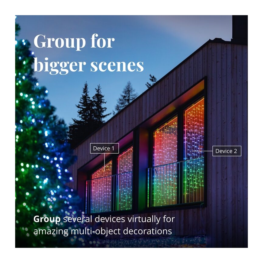 Twinkly - Dimmbarer LED-RGBW-Weihnachtsvorhang für den Außenbereich CURTAIN 210xLED 6,1m IP44 Wi-Fi