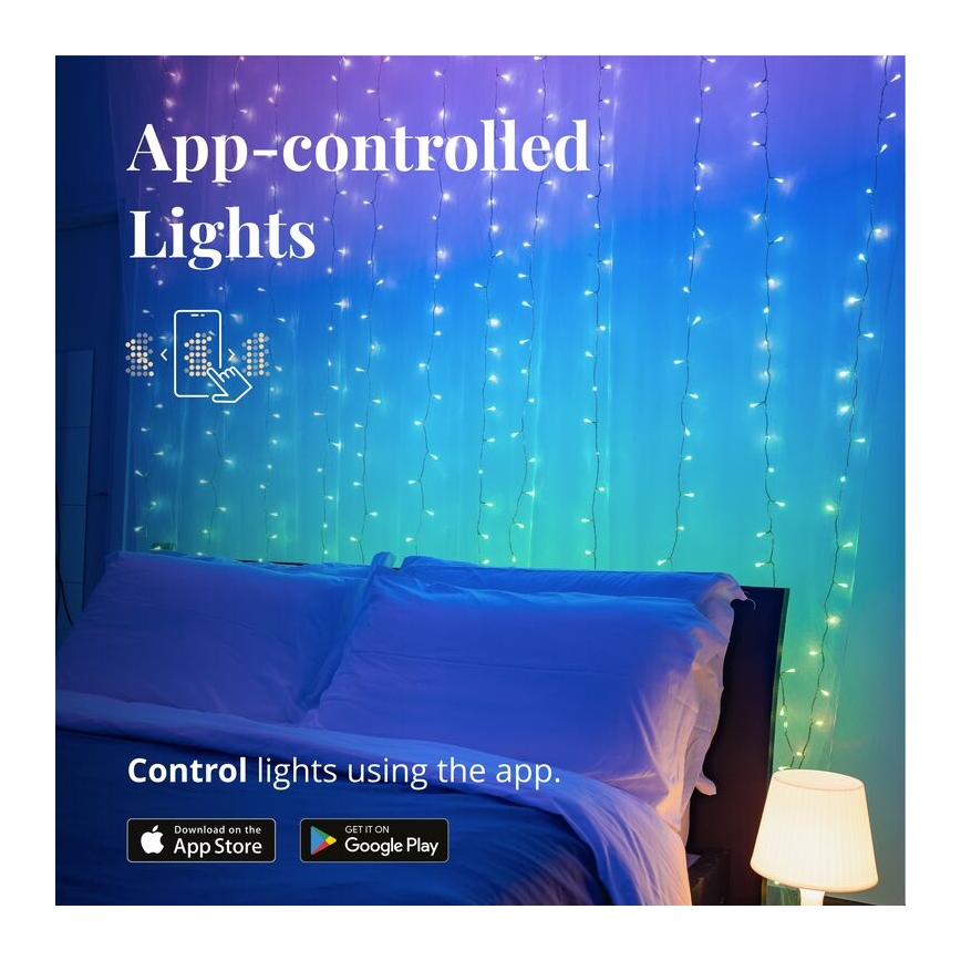 Twinkly - Dimmbarer LED-RGBW-Weihnachtsvorhang für den Außenbereich CURTAIN 210xLED 6,1m IP44 Wi-Fi