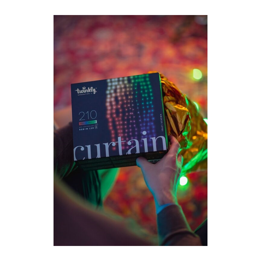 Twinkly - Dimmbarer LED-RGBW-Weihnachtsvorhang für den Außenbereich CURTAIN 210xLED 6,1m IP44 Wi-Fi
