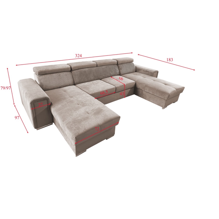 U-förmige, klappbare Universal-Ecksitzgruppe mit Stauraum SALVADA beige