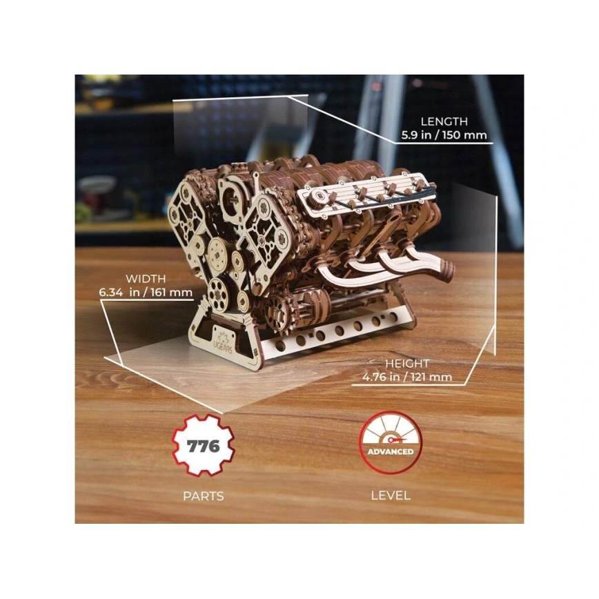 Ugears - 3D mechanisches Holzpuzzle V8-Motor