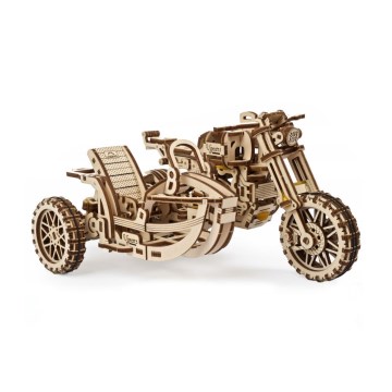 Ugears - Mechanisches 3D-Holzpuzzle Scrambler-Motorrad mit Wagen