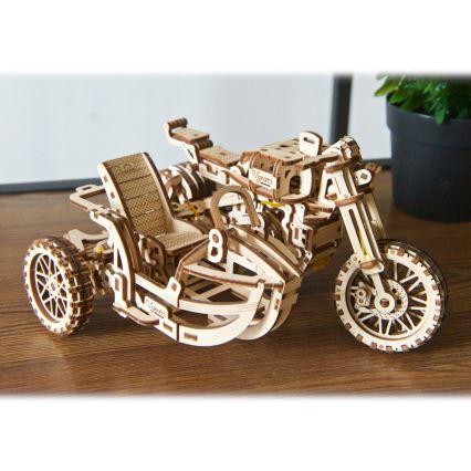 Ugears - Mechanisches 3D-Holzpuzzle Scrambler-Motorrad mit Wagen