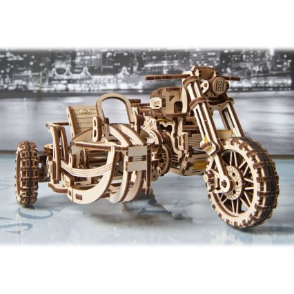 Ugears - Mechanisches 3D-Holzpuzzle Scrambler-Motorrad mit Wagen
