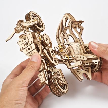 Ugears - Mechanisches 3D-Holzpuzzle Scrambler-Motorrad mit Wagen