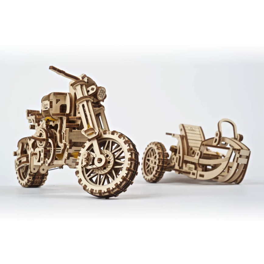 Ugears - Mechanisches 3D-Holzpuzzle Scrambler-Motorrad mit Wagen