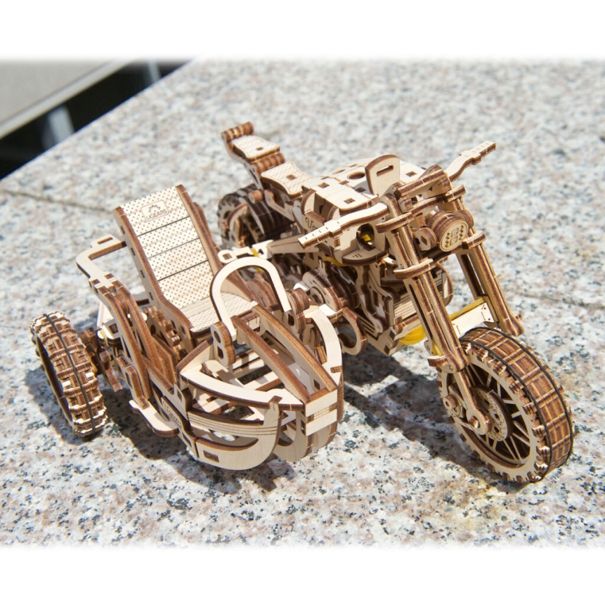 Ugears - Mechanisches 3D-Holzpuzzle Scrambler-Motorrad mit Wagen