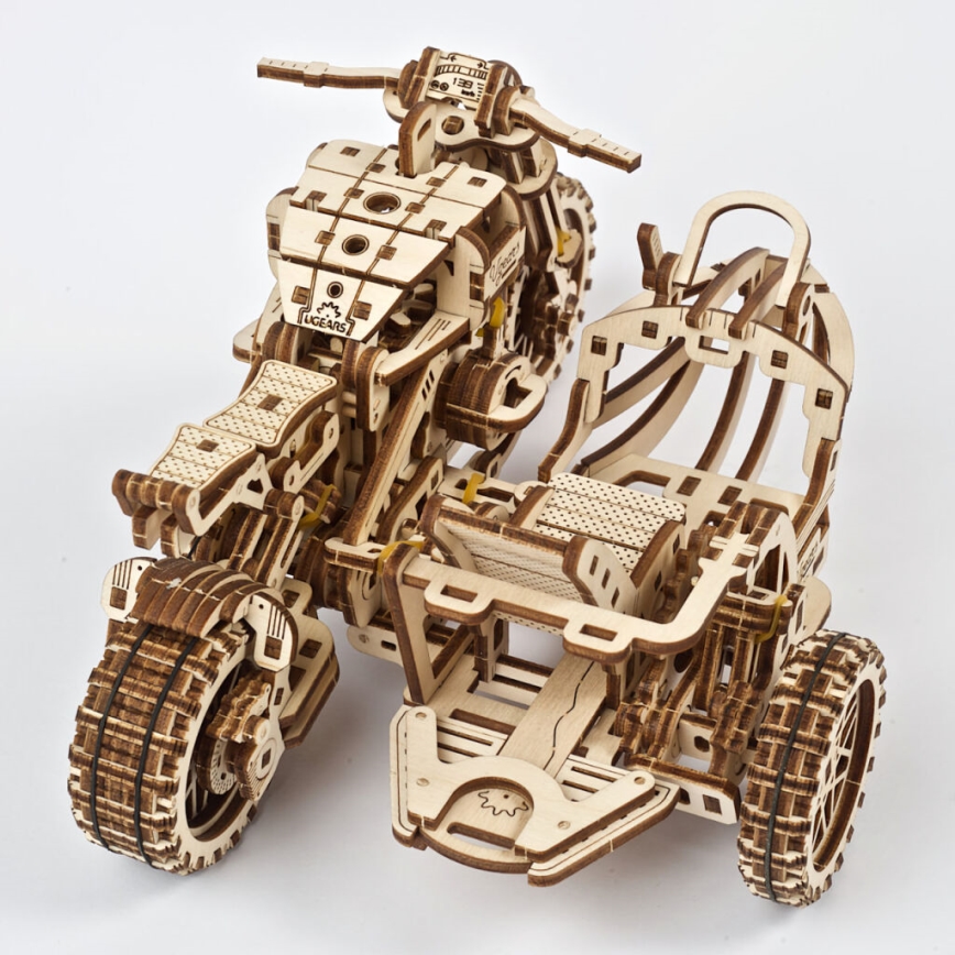 Ugears - Mechanisches 3D-Holzpuzzle Scrambler-Motorrad mit Wagen