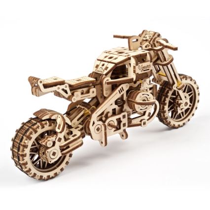 Ugears - Mechanisches 3D-Holzpuzzle Scrambler-Motorrad mit Wagen