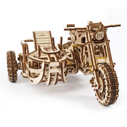 Ugears - Mechanisches 3D-Holzpuzzle Scrambler-Motorrad mit Wagen