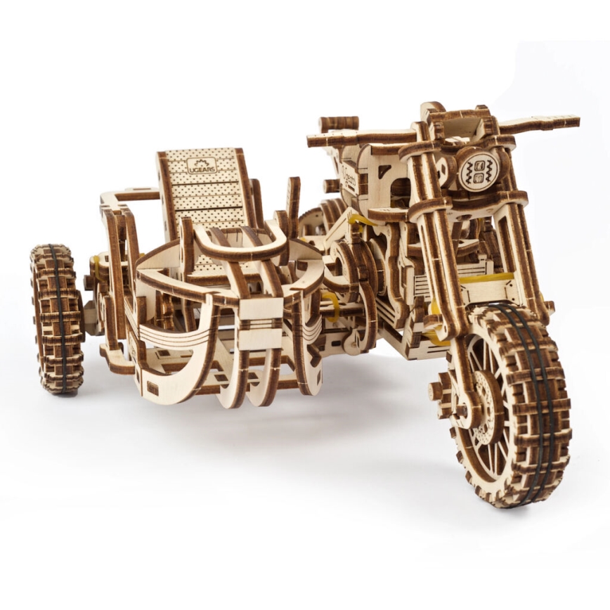 Ugears - Mechanisches 3D-Holzpuzzle Scrambler-Motorrad mit Wagen