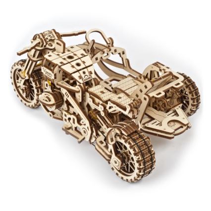 Ugears - Mechanisches 3D-Holzpuzzle Scrambler-Motorrad mit Wagen