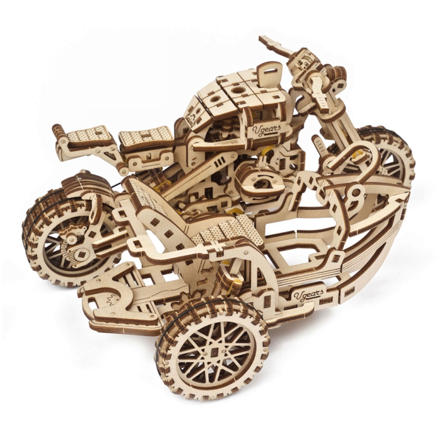 Ugears - Mechanisches 3D-Holzpuzzle Scrambler-Motorrad mit Wagen