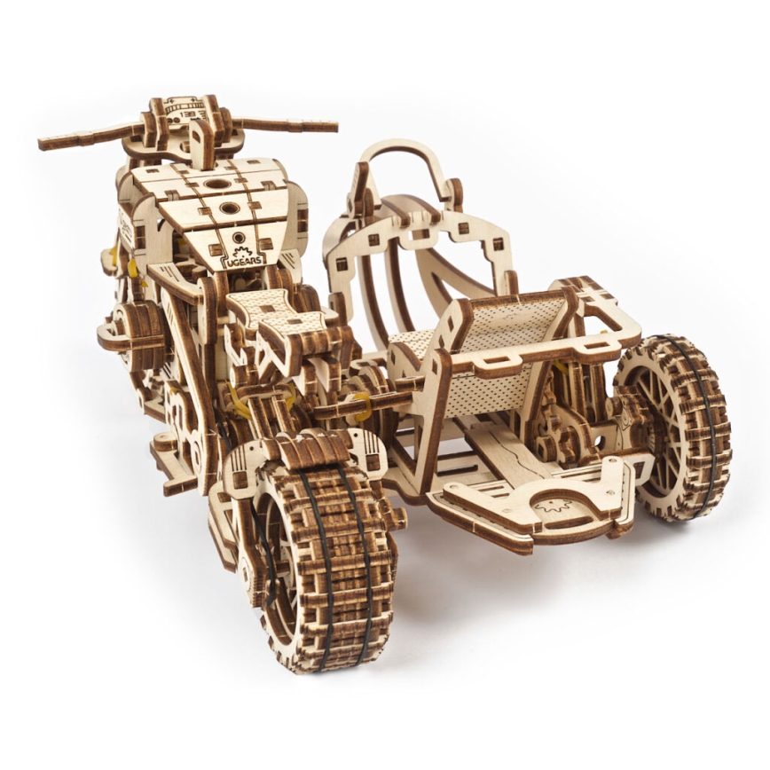 Ugears - Mechanisches 3D-Holzpuzzle Scrambler-Motorrad mit Wagen