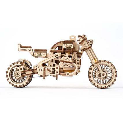 Ugears - Mechanisches 3D-Holzpuzzle Scrambler-Motorrad mit Wagen