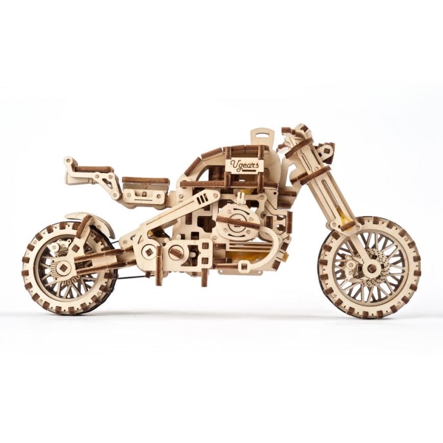 Ugears - Mechanisches 3D-Holzpuzzle Scrambler-Motorrad mit Wagen