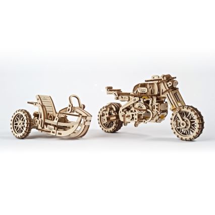 Ugears - Mechanisches 3D-Holzpuzzle Scrambler-Motorrad mit Wagen