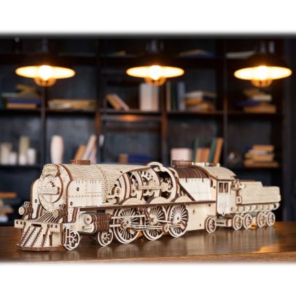 Ugears - Mechanisches 3D-Holzpuzzle V-Express Dampflokomotive mit Tender