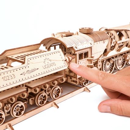 Ugears - Mechanisches 3D-Holzpuzzle V-Express Dampflokomotive mit Tender