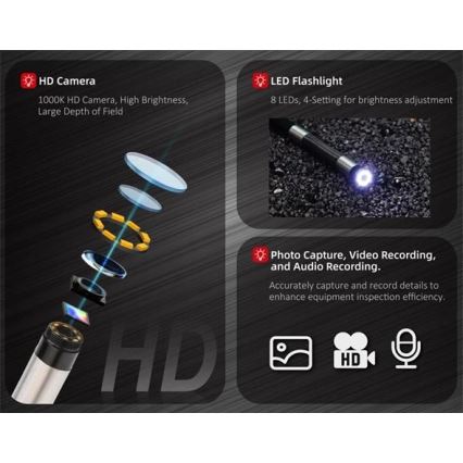 Uni-T - Inspektionskamera 3,7 V, 3000 mAh, IP67, 1 m