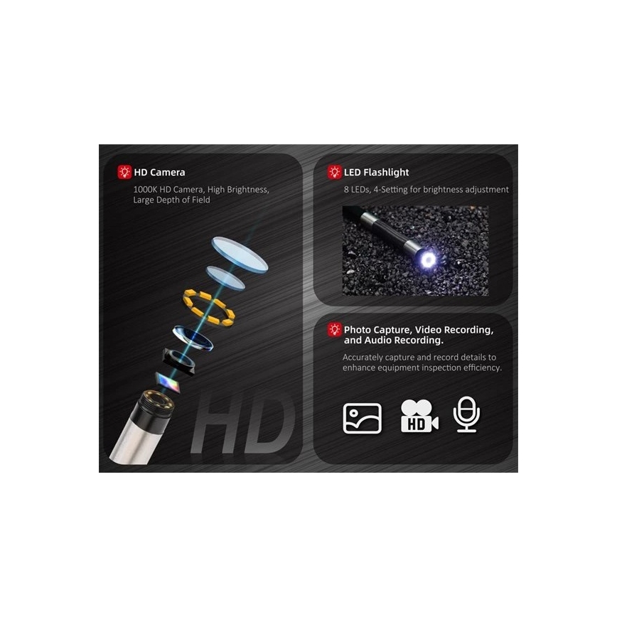 Uni-T - Inspektionskamera 3,7 V, 3000 mAh, IP67, 1 m