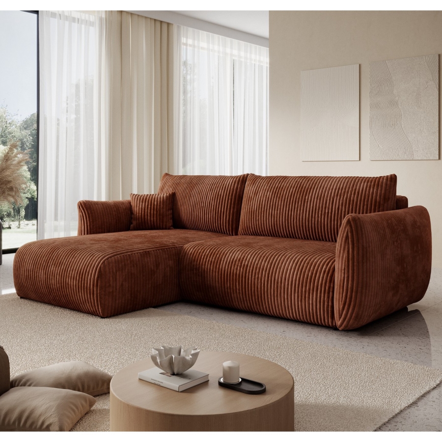 Universell ausziehbare Eckgarnitur FRIDA in L-Form mit Stauraum, Braun