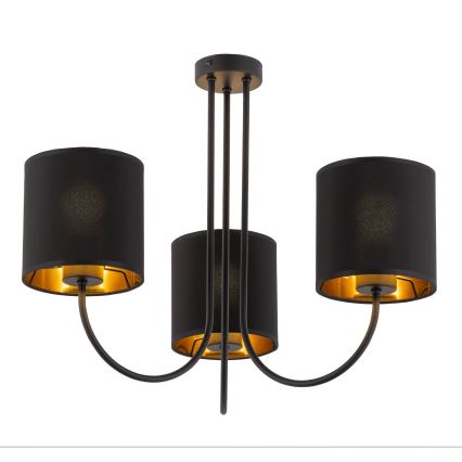 Universell einsetzbarer Ersatz-Lampenschirm, zylindrisch, E27, Ø 16 cm, schwarz/gold