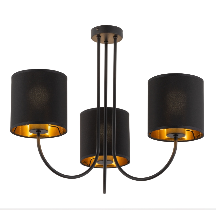 Universell einsetzbarer Ersatz-Lampenschirm, zylindrisch, E27, Ø 16 cm, schwarz/gold