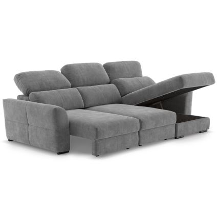 Universelles, ausziehbares Eck-Schlafsofa TRENTO, 3‑Sitzer mit Stauraum, grau