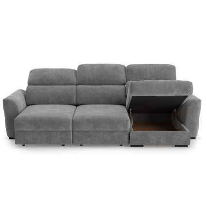 Universelles, ausziehbares Eck-Schlafsofa TRENTO, 3‑Sitzer mit Stauraum, grau