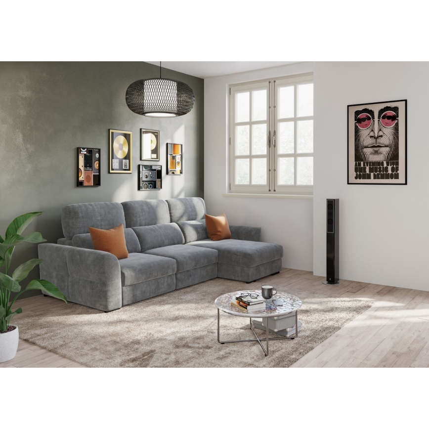 Universelles, ausziehbares Eck-Schlafsofa TRENTO, 3‑Sitzer mit Stauraum, grau