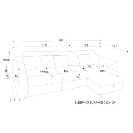 Universelles, ausziehbares Eck-Schlafsofa TRENTO, 3‑Sitzer mit Stauraum, grau