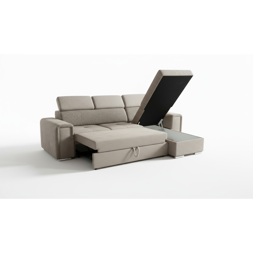 Universelles Ecksofa SALVADA in L-Form mit Schlaffunktion und Stauraum, Beige